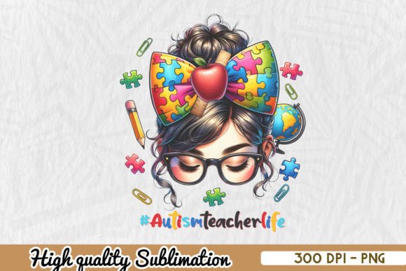 Afro Messy Bun Autism Teacher Life PNG Review